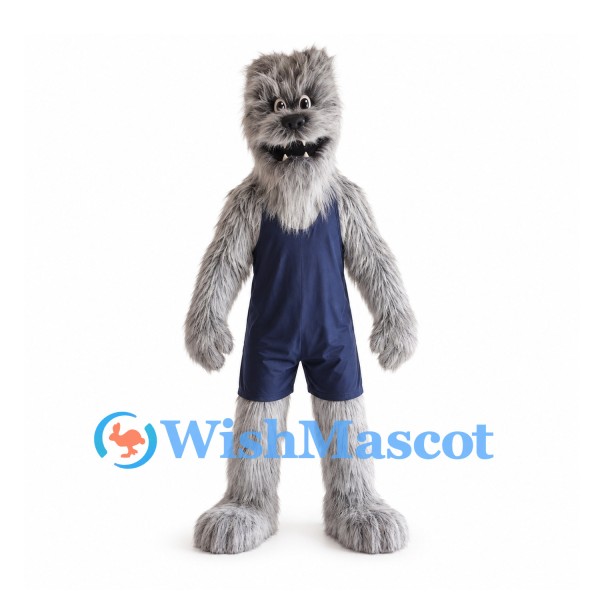 Monster Mascot Costume in Gray with Navy Sports Uniform