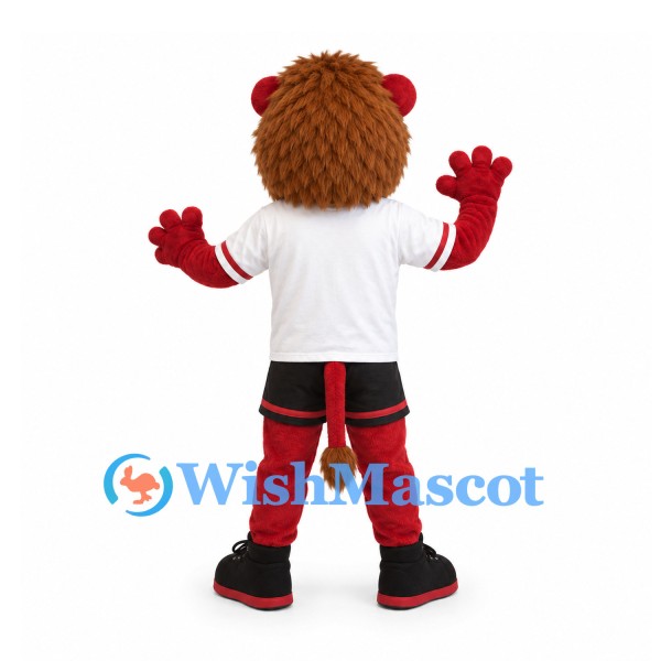 Lion Mascot Costume in Red with White Sports Jersey