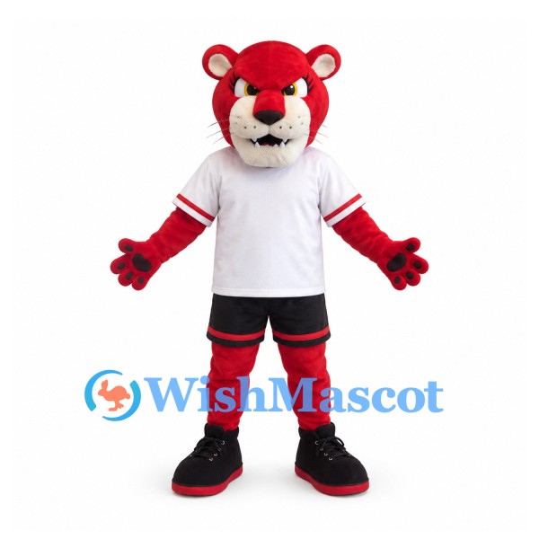 Lioness Mascot Costume in Red with White Sports Jersey