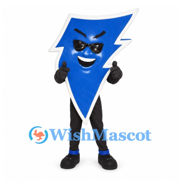 Lightning Bolt Mascot Costume in Blue with Sunglasses