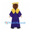 Angel Mascot Costume with Purple Robe and Yellow Halo