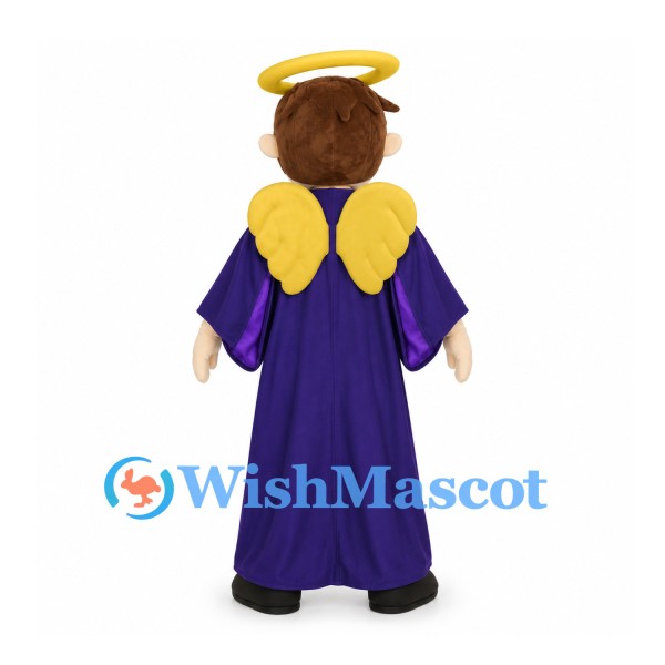 Angel Mascot Costume with Purple Robe and Yellow Halo