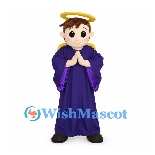 Angel Mascot Costume with Purple Robe and Yellow Halo