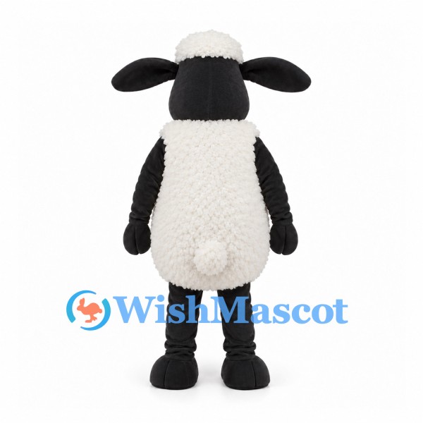 Sheep Mascot Costume with Black Face and White Fleece