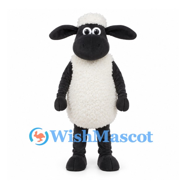 Sheep Mascot Costume with Black Face and White Fleece
