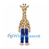 Giraffe Mascot Costume with Brown Spots and Blue Pants
