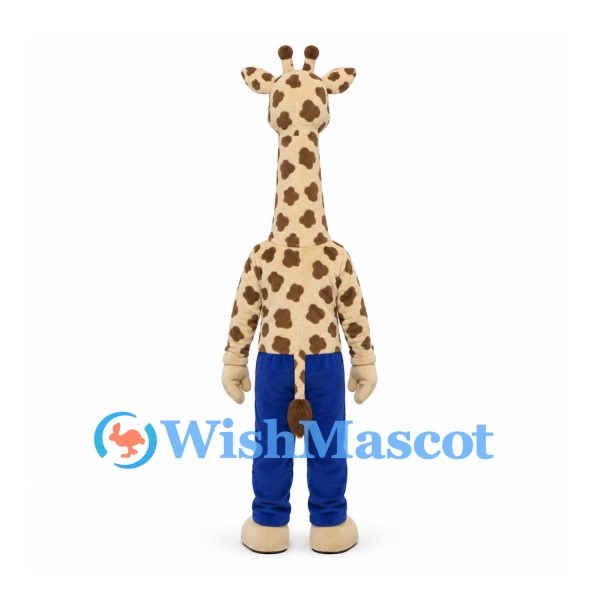 Giraffe Mascot Costume with Brown Spots and Blue Pants