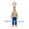 Giraffe Mascot Costume with Brown Spots and Blue Pants