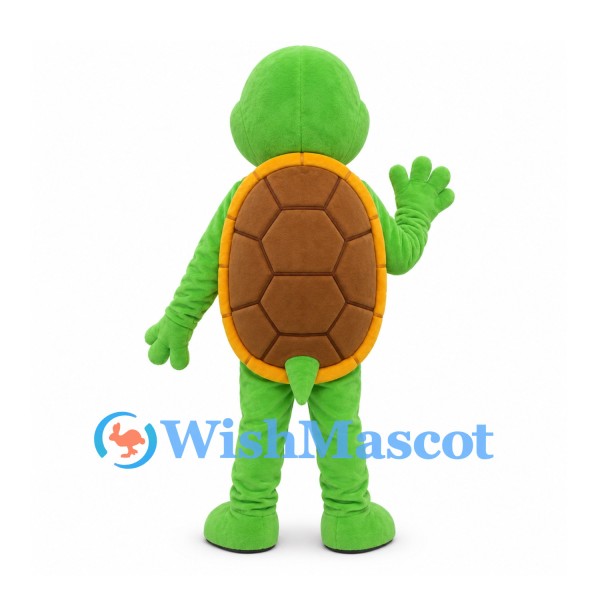 Turtle Mascot Costume in Green with Yellow Belly and Brown Shell