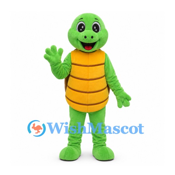 Turtle Mascot Costume in Green with Yellow Belly and Brown Shell