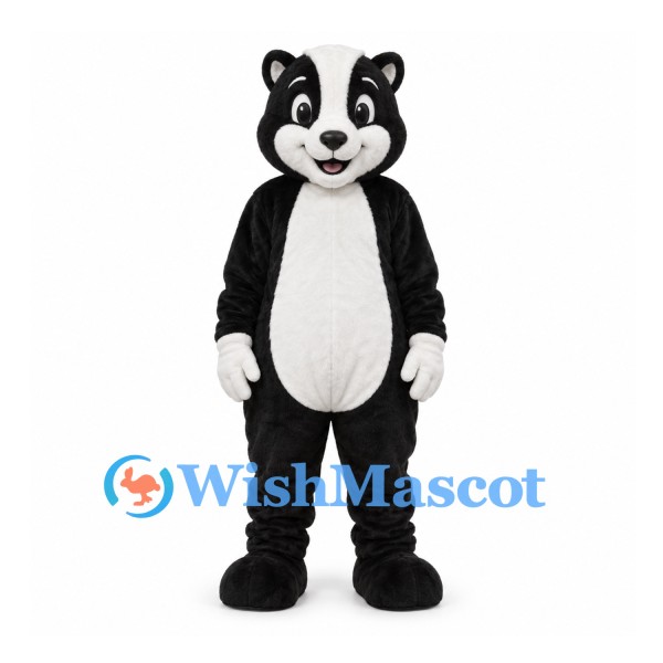 Skunk Mascot Costume in Black with White Back Stripe
