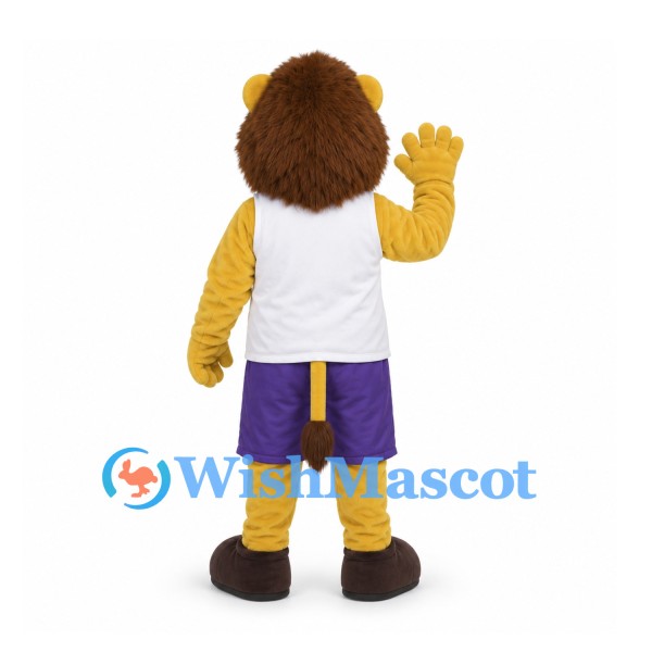 Lion Mascot Costume with White Shirt and Purple Shorts