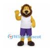Lion Mascot Costume with White Shirt and Purple Shorts