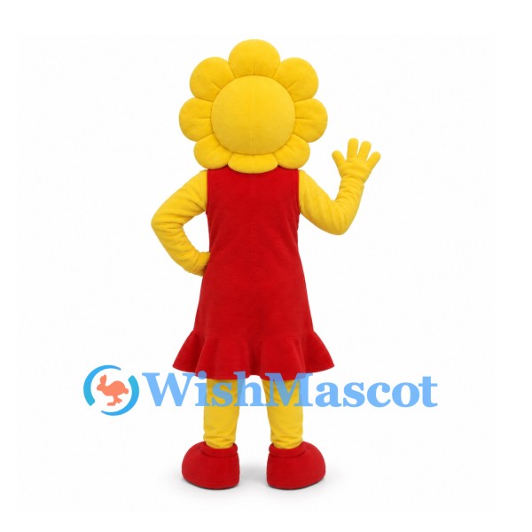 Flower Mascot Costume in Yellow with Red Dress