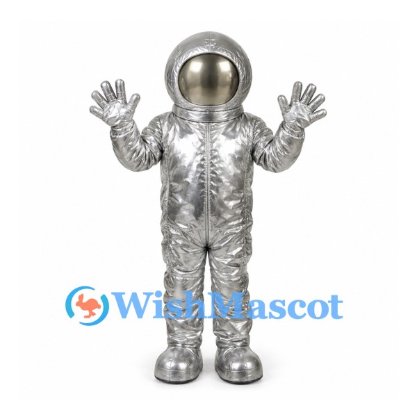 Astronaut Mascot Costume in Silver with Round Helmet