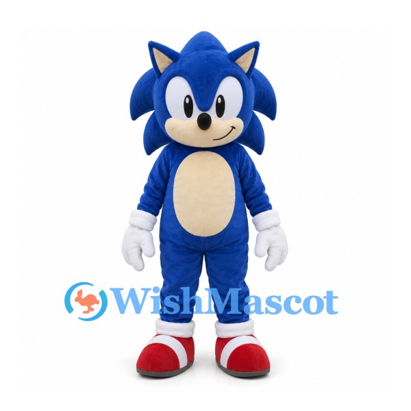 Hedgehog Mascot Costume in Blue with White Gloves and Red Shoes