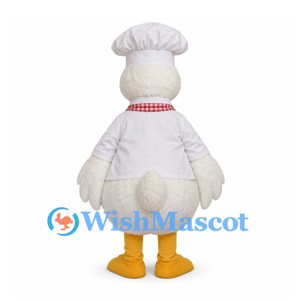 Duck Chef Mascot Costume with White Hat and Red Checked Scarf