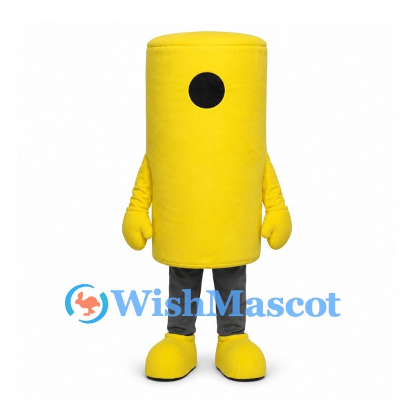 Cylinder Mascot Costume in Yellow with Black Circular Window