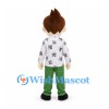 Boy Mascot Costume with White Patterned Shirt and Green Pants