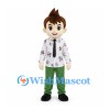 Boy Mascot Costume with White Patterned Shirt and Green Pants