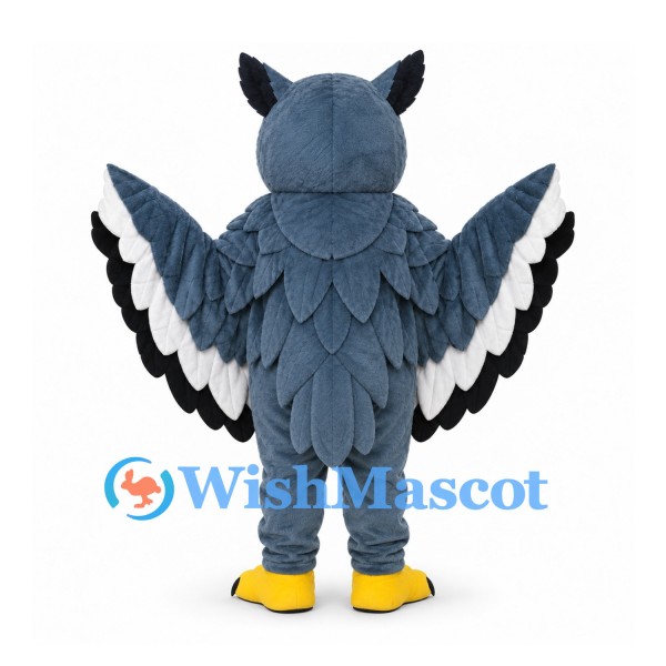 Owl Mascot Costume in Blue Gray with Layered Wings