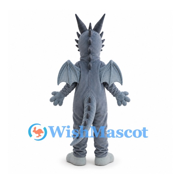 Dragon Mascot Costume in Gray with Horns and Wings