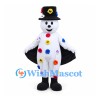 Clown Mascot Costume in White with Flower Buttons and Black Cape