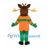 Moose Mascot Costume with Orange Jacket and Green Pants