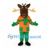 Moose Mascot Costume with Orange Jacket and Green Pants