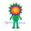 Flower Mascot Costume with Rainbow Petals and Green Body