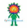Flower Mascot Costume with Rainbow Petals and Green Body