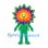 Flower Mascot Costume with Rainbow Petals and Green Body