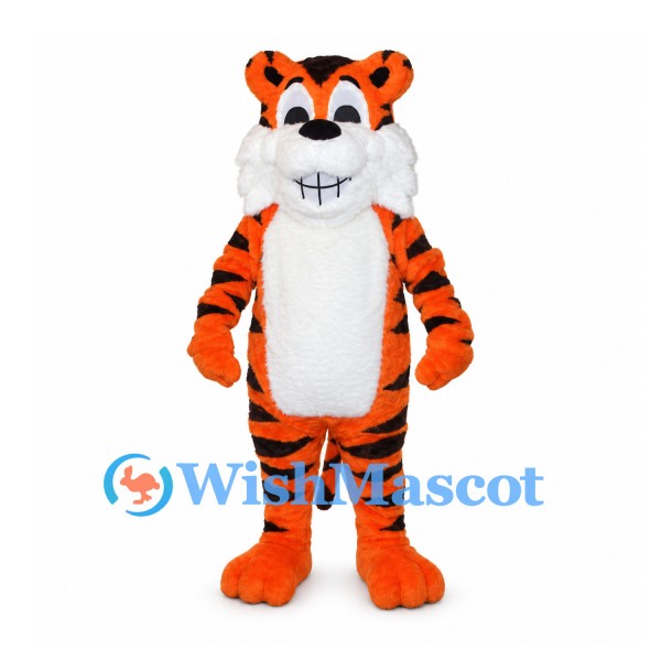 Tiger Mascot Costume in Orange with Black Stripes and White Belly