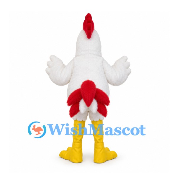 Rooster Mascot Costume in White with Red Comb and Yellow Feet