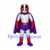 Superhero Mascot Costume with Red Helmet and Purple Cape