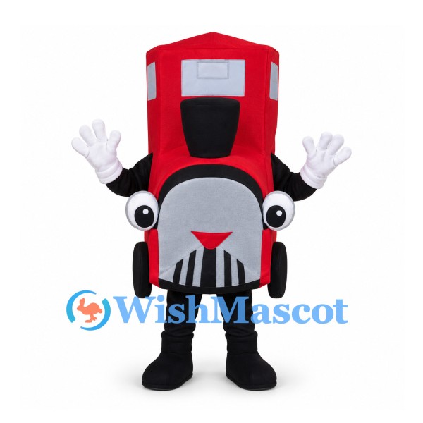 Truck Mascot Costume in Red with Smiling Face
