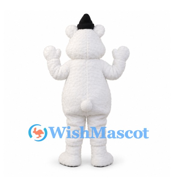 Polar Bear Mascot Costume with Black Hat and Neck Tie