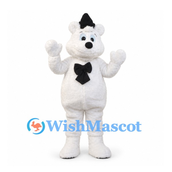 Polar Bear Mascot Costume with Black Hat and Neck Tie