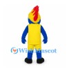Flame Character Mascot Costume with Blue Face and Yellow Sports Uniform