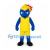 Flame Character Mascot Costume with Blue Face and Yellow Sports Uniform