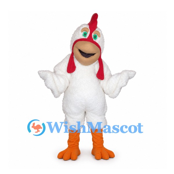 Chicken Mascot Costume in White with Orange Feet