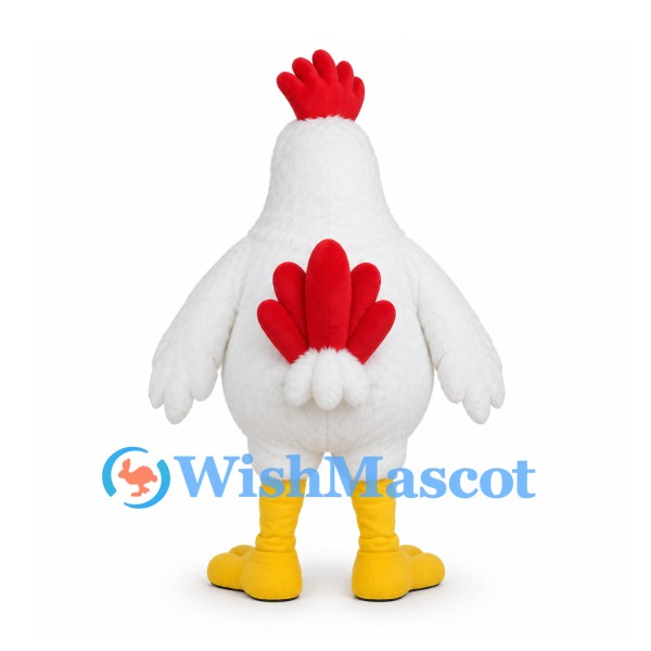 Rooster Mascot Costume in White with Red Tail and Yellow Legs