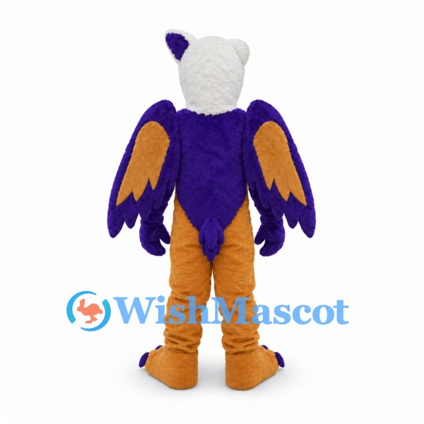 Griffin Mascot Costume with Purple Wings and Tan Legs