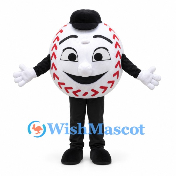 Baseball Mascot Costume with Smiling Face and Black Cap