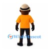 Man Mascot Costume with Orange Shirt and Beige Fedora
