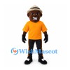 Man Mascot Costume with Orange Shirt and Beige Fedora