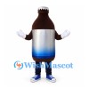 Beverage Bottle Mascot Costume in Brown with Silver and Blue Label