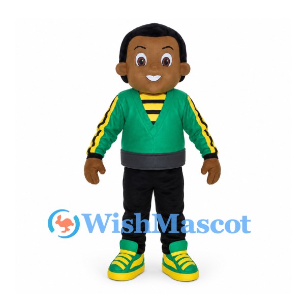Boy Mascot Costume with Green Jacket and Striped Shirt