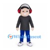 Boy Mascot Costume with Gray Cap and Red Headphones