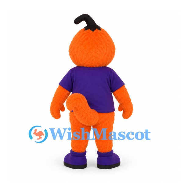 Orange Monster Mascot Costume with Purple Shirt and Curved Tail